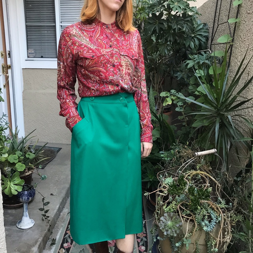 Gucci Vintage emerald green wool midi skirt
